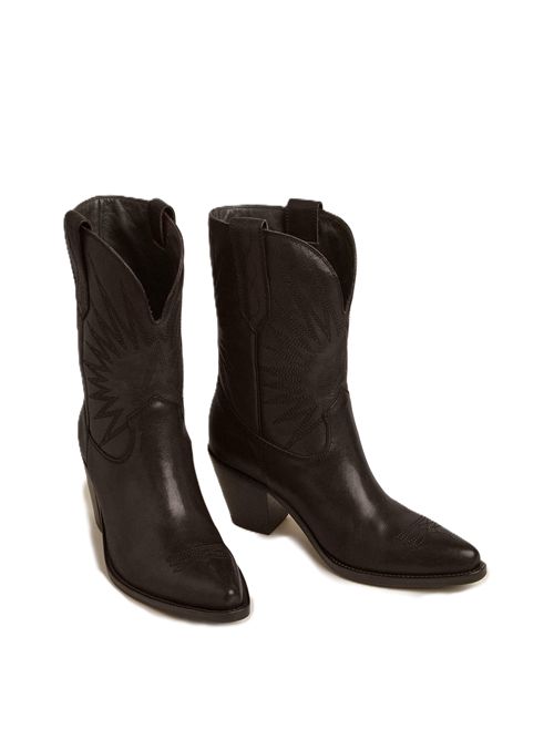 Stivali Wish Star '70 bassi in pelle nera con stella a intarsio ton sur ton Golden Goose | GWF00780.F006290.90100BLACK